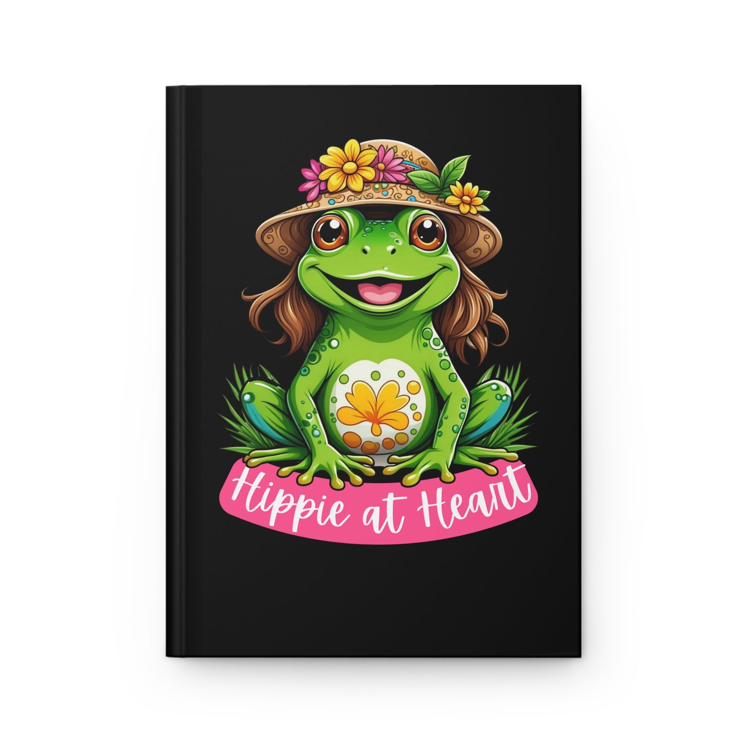 Hippie at Heart Hardcover Journal — Cute Frog Floral Boho Notebook