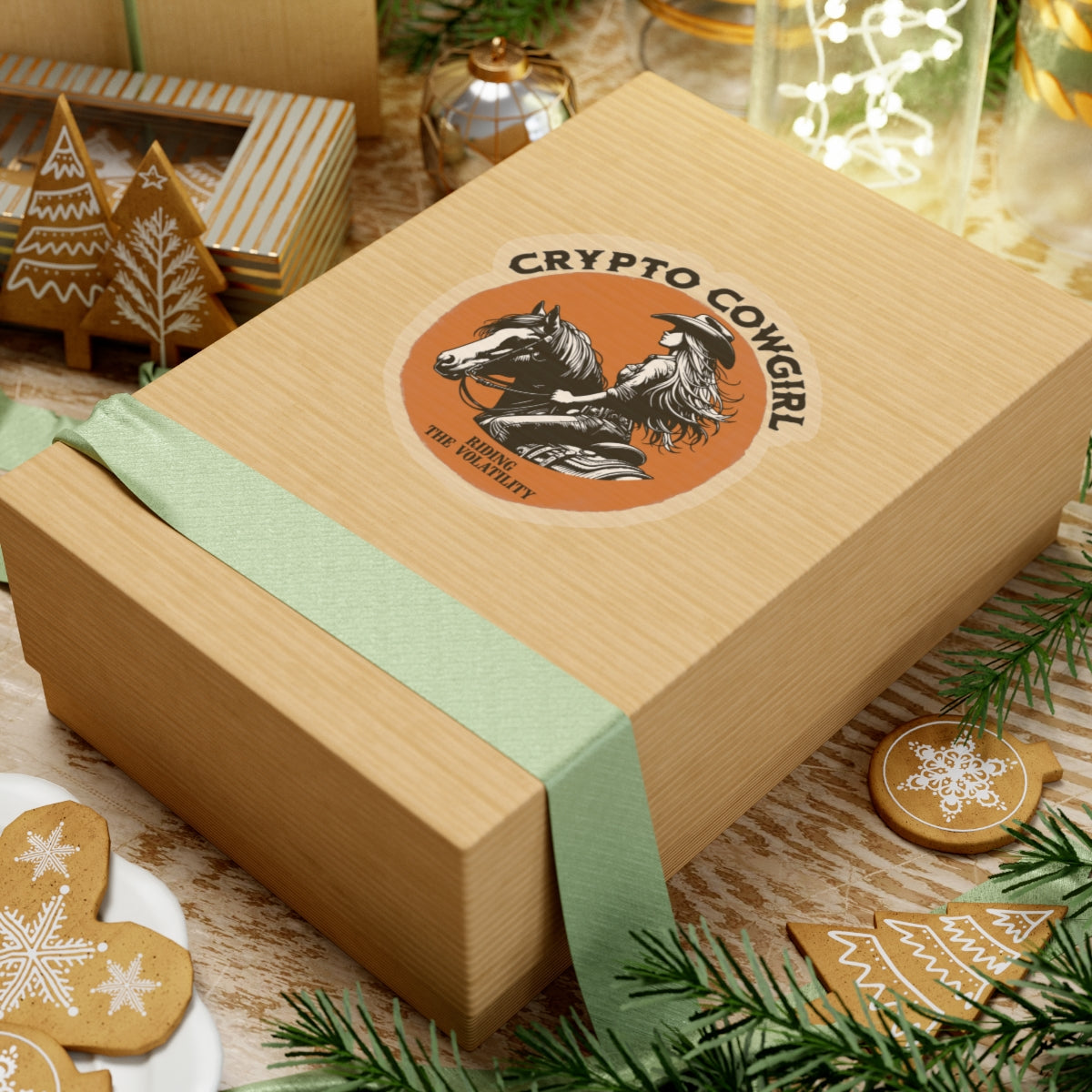 Crypto Cowgirl Bitcoin Kiss-Cut Sticker Riding the Volatility Design