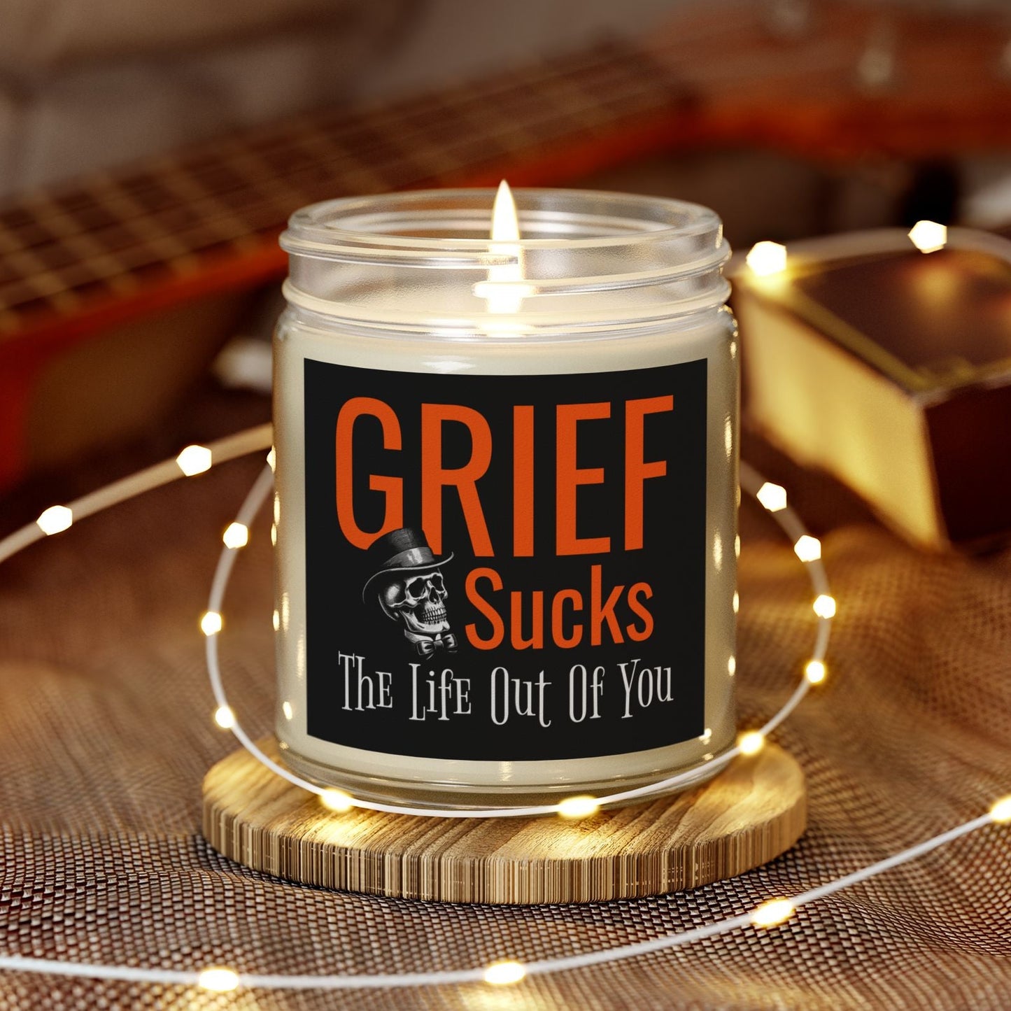 Grief Sucks The Life Out of You Skull in Tophat Scented 9 oz Candle