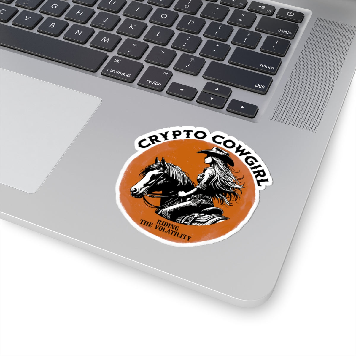 Crypto Cowgirl Bitcoin Kiss-Cut Sticker Riding the Volatility Design