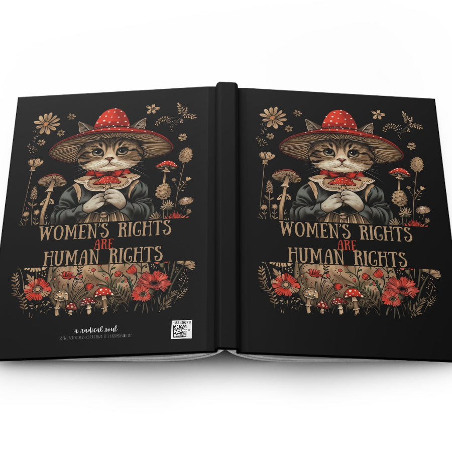 Women's Rights Are Human Rights Hardcover Journal — Cute Cat Garden Illustration