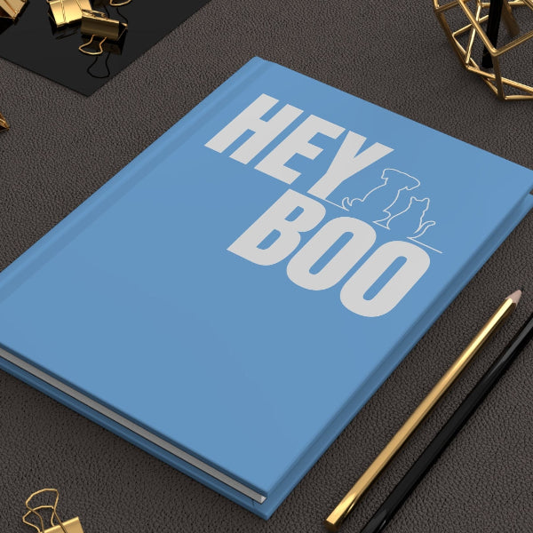 HEY BOO Pet-Themed Hardcover Journal — Cute Dog & Cat Silhouette Notebook