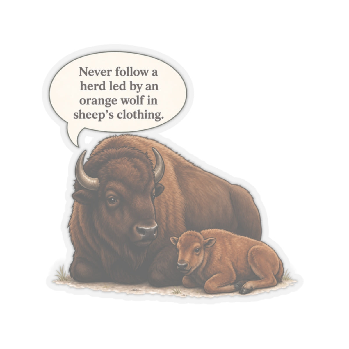 Political Satire Bison with Calf Sticker, Funny Anti-Trump Decal