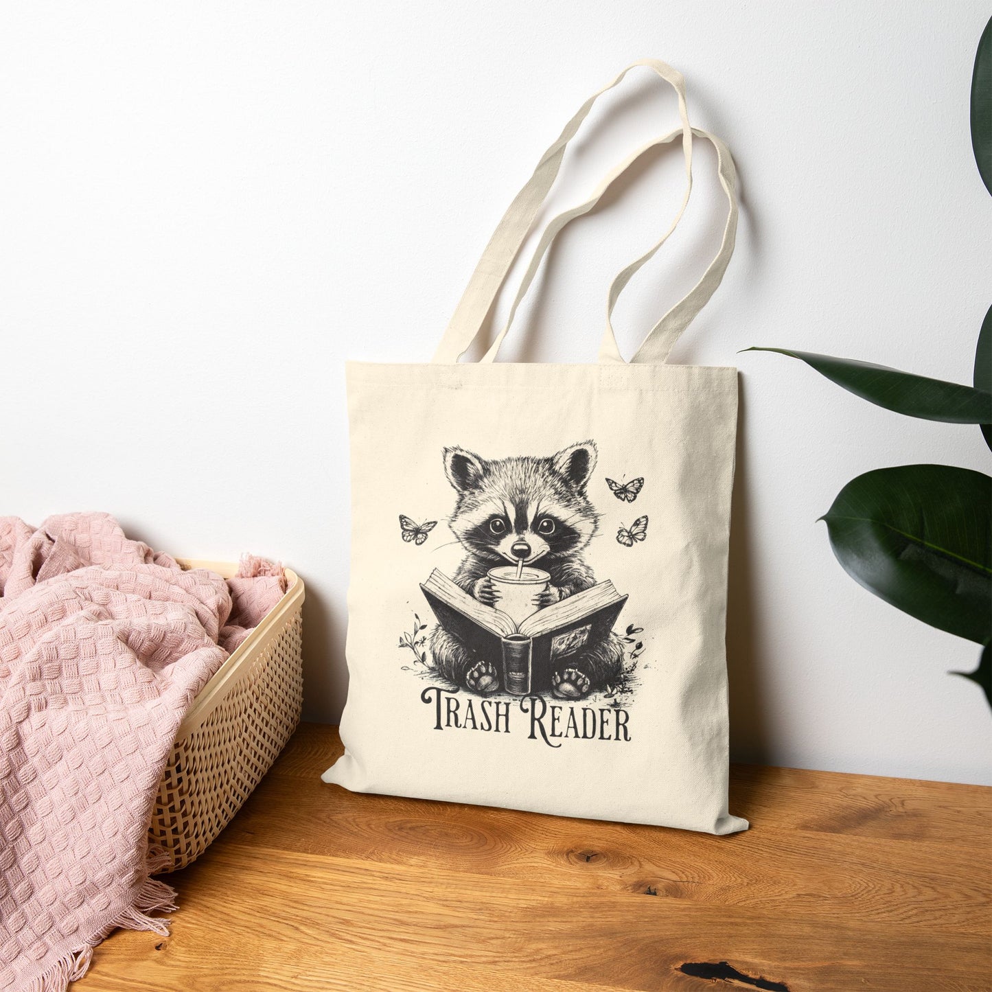Raccoon Trash Reader Cotton Canvas Tote Bag