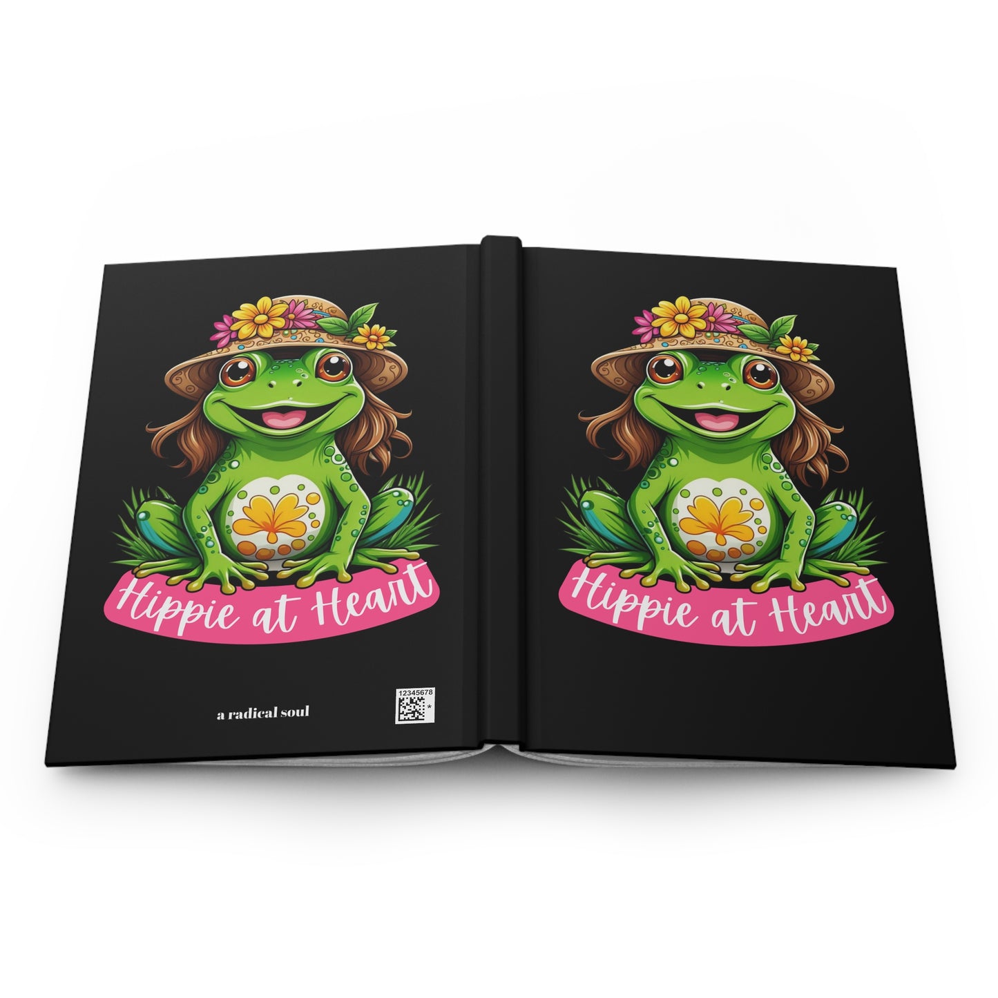 Hippie at Heart Hardcover Journal — Cute Frog Floral Boho Notebook