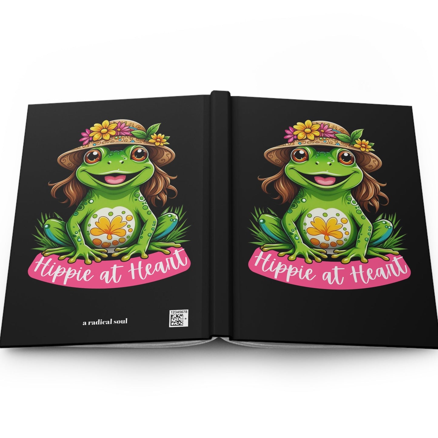 Hippie at Heart Hardcover Journal — Cute Frog Floral Boho Notebook