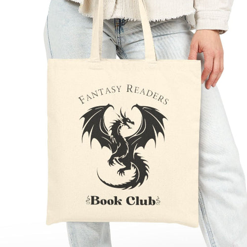 Fantasy Readers Dragon Book Club Tote, Canvas Library Shopper, Teacher Gift, Book Club Member Bag