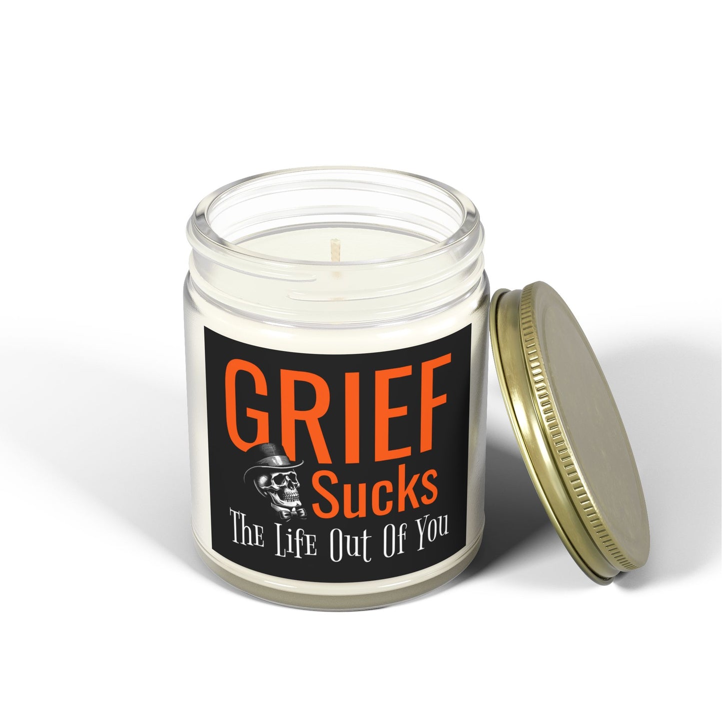 Grief Sucks The Life Out of You Skull in Tophat Scented 9 oz Candle