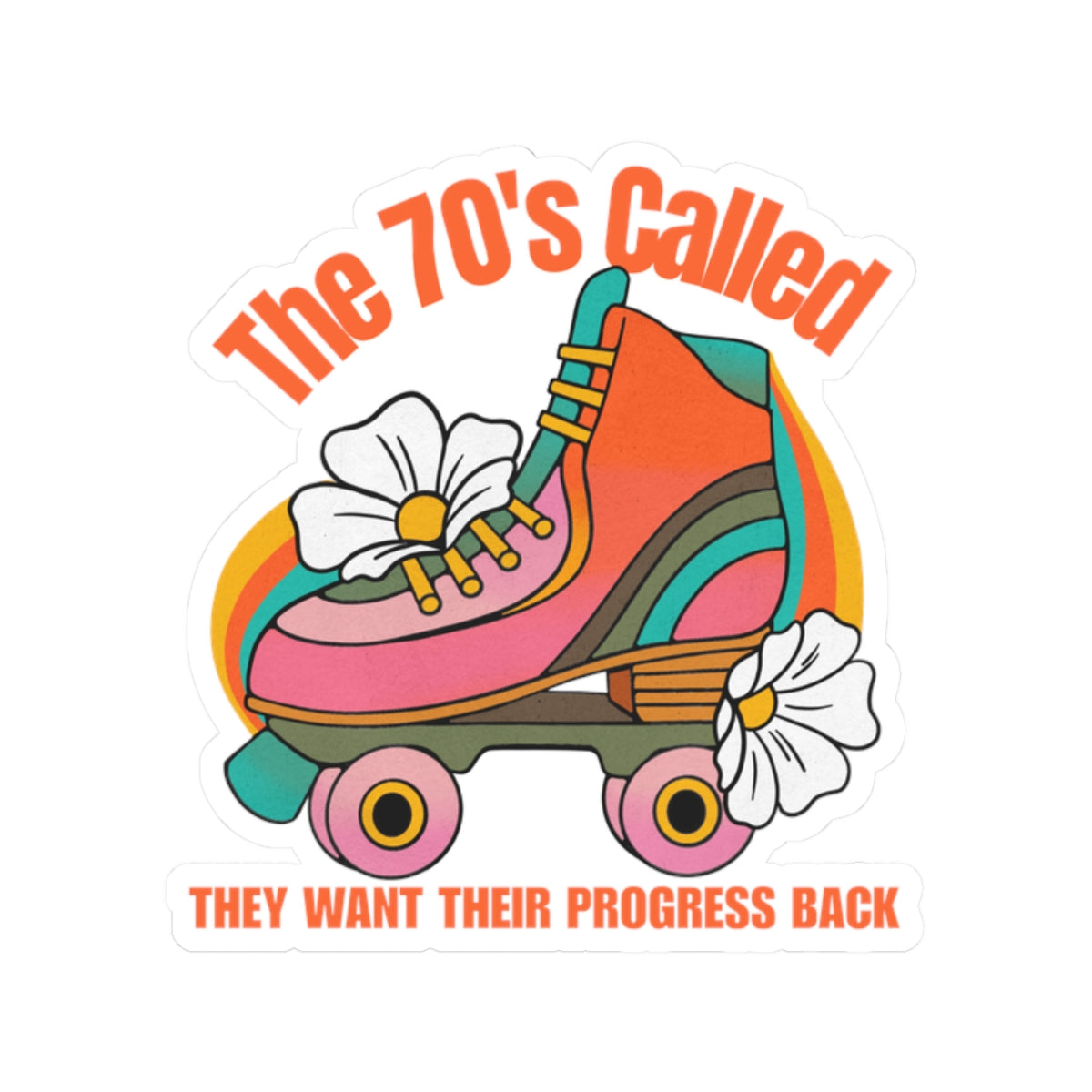 Feminist Retro 70s Roller Skate Kiss-Cut Sticker, Progressive Womens Rights Decal Democrat Group Favor Phone Case Water Bottle Planner Decor