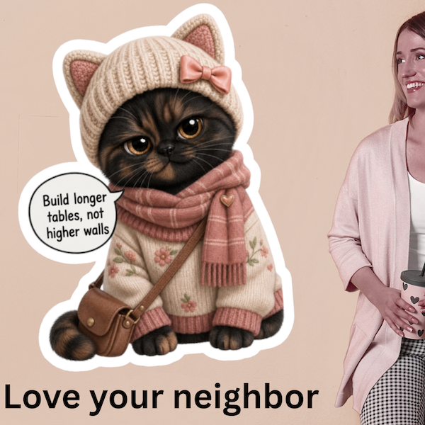 Political Satire, Inclusion Cozy Kitten Sticker, Anti ICE Protest Decal, Progressive Liberal Democrat, Human Rights Quote, Immigrant Ally