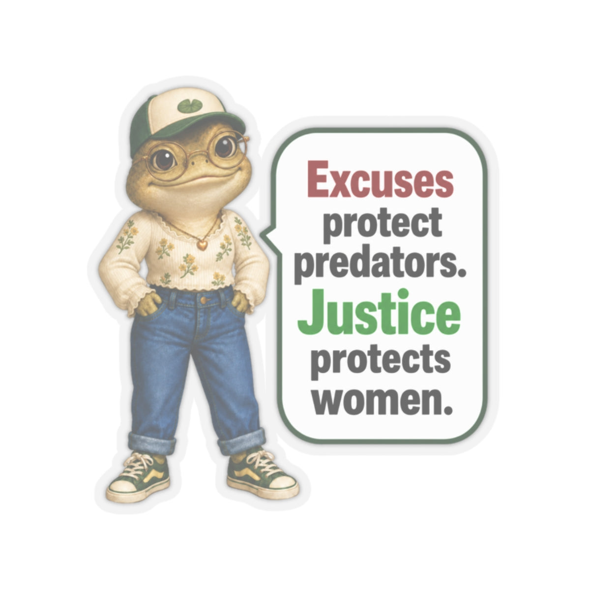Feminist Frog Political Quote Sticker, Women's Rights SA Awareness, DV Ally, Protect Survivor Epstein Victim, Social Justice Activist, FDT