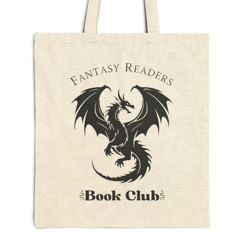 Fantasy Readers Dragon Book Club Tote, Canvas Library Shopper, Teacher Gift, Book Club Member Bag