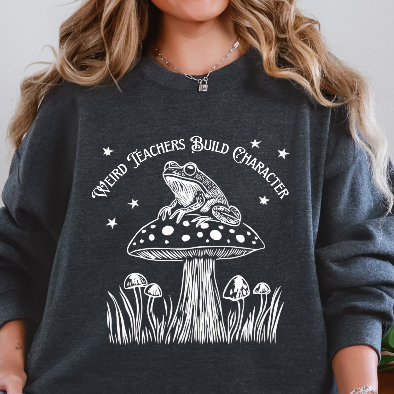 Weird Teachers Build Character Frog Lily Pad Gildan Sweatshirt