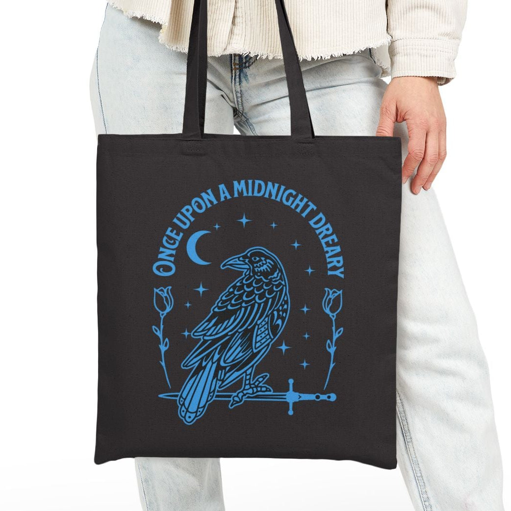 Once Upon a Midnight Dreary Raven Tote bag | Gothic Moon Illustration, Edgar Allen Poe, Book Lover Gift, Teacher or Librarian Gift