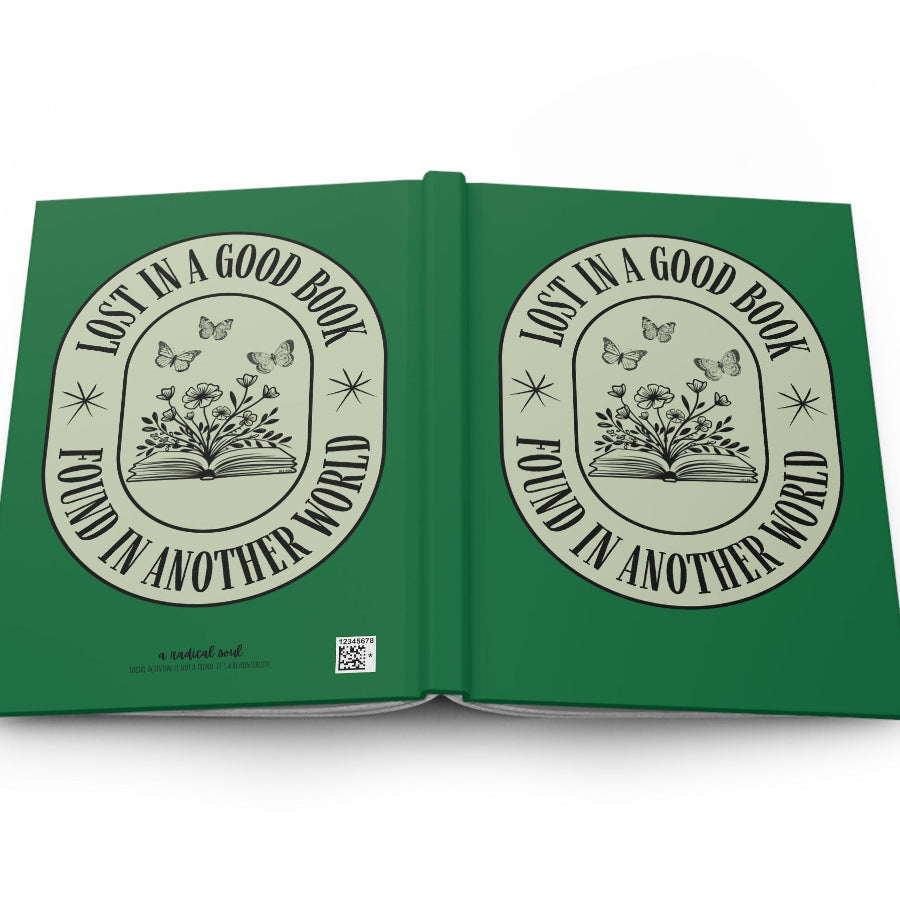 Lost in a Good Book, Found in Another World Book Lover Hardcover Notebook