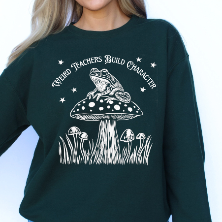 Weird Teachers Build Character Frog Lily Pad Gildan Sweatshirt