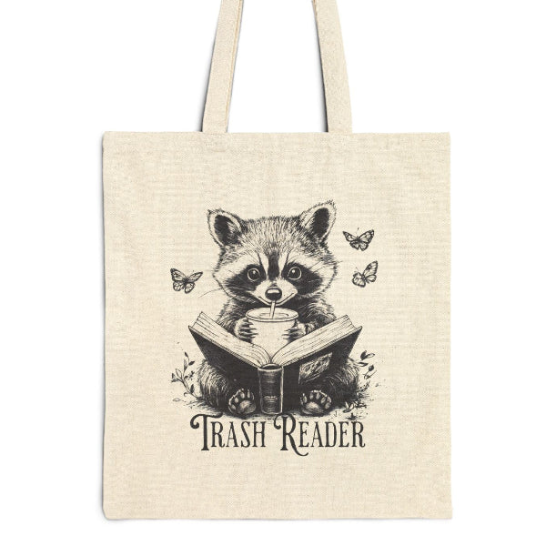 Raccoon Trash Reader Funny Book Lover Cotton Canvas Tote Bag