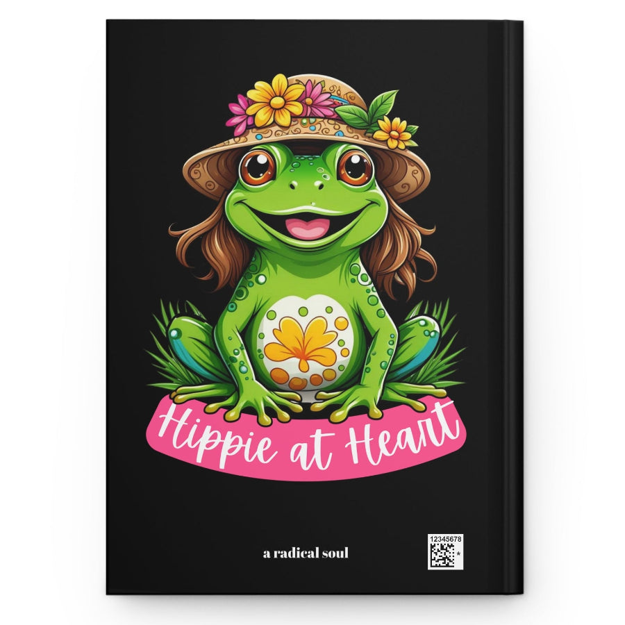 Hippie at Heart Hardcover Journal — Cute Frog Floral Boho Notebook