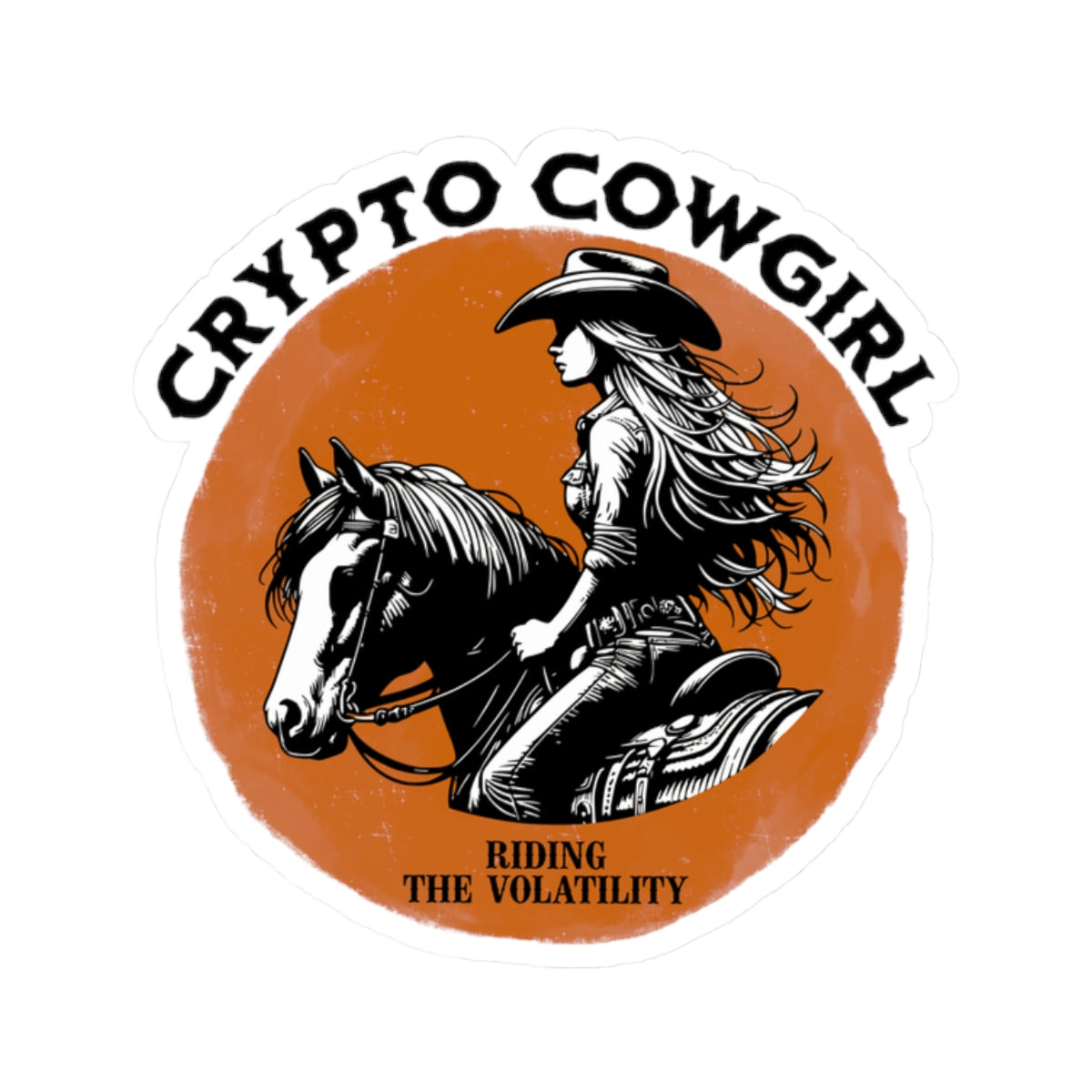 Crypto Cowgirl Bitcoin Kiss-Cut Sticker Riding the Volatility Design