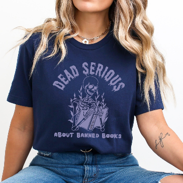 Dead Serious About Banned Books Skeleton Bella Canvas T-Shirt