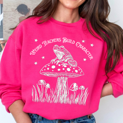 Weird Teachers Build Character Frog Lily Pad Gildan Sweatshirt