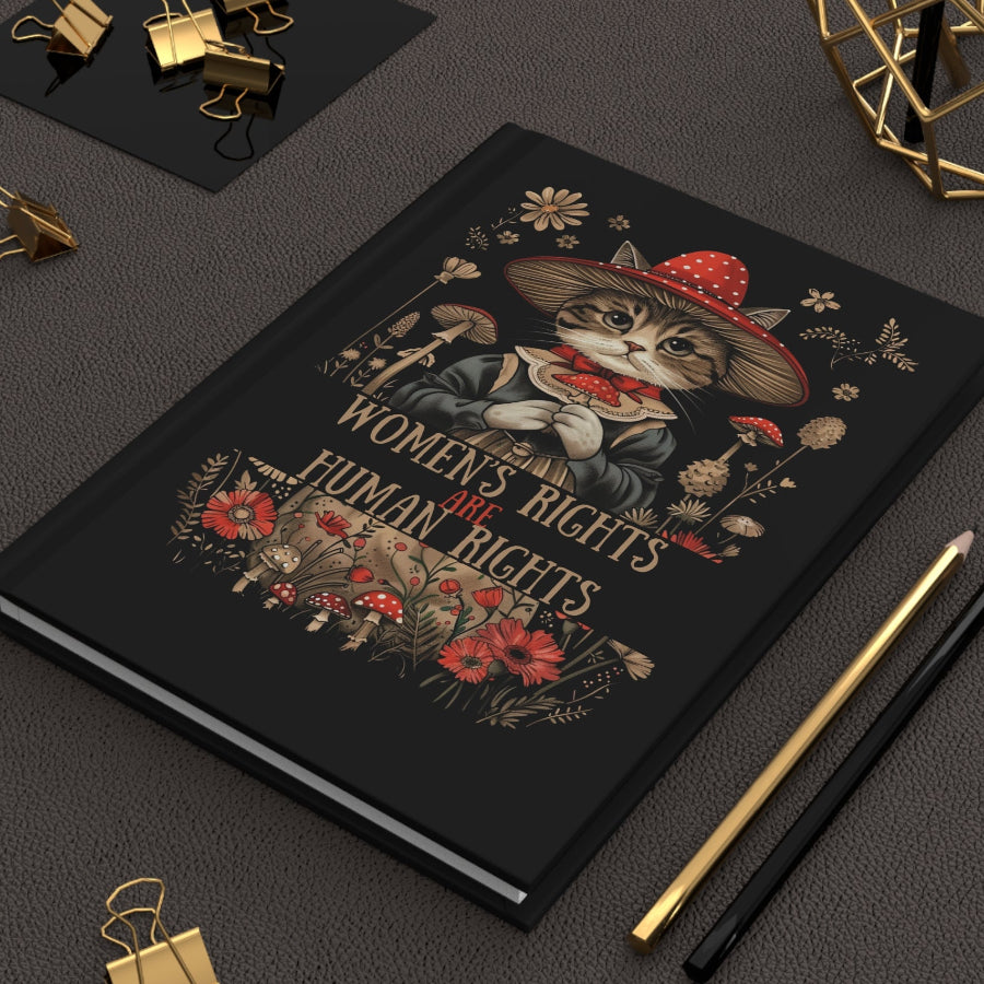 Women's Rights Are Human Rights Hardcover Journal — Cute Cat Garden Illustration