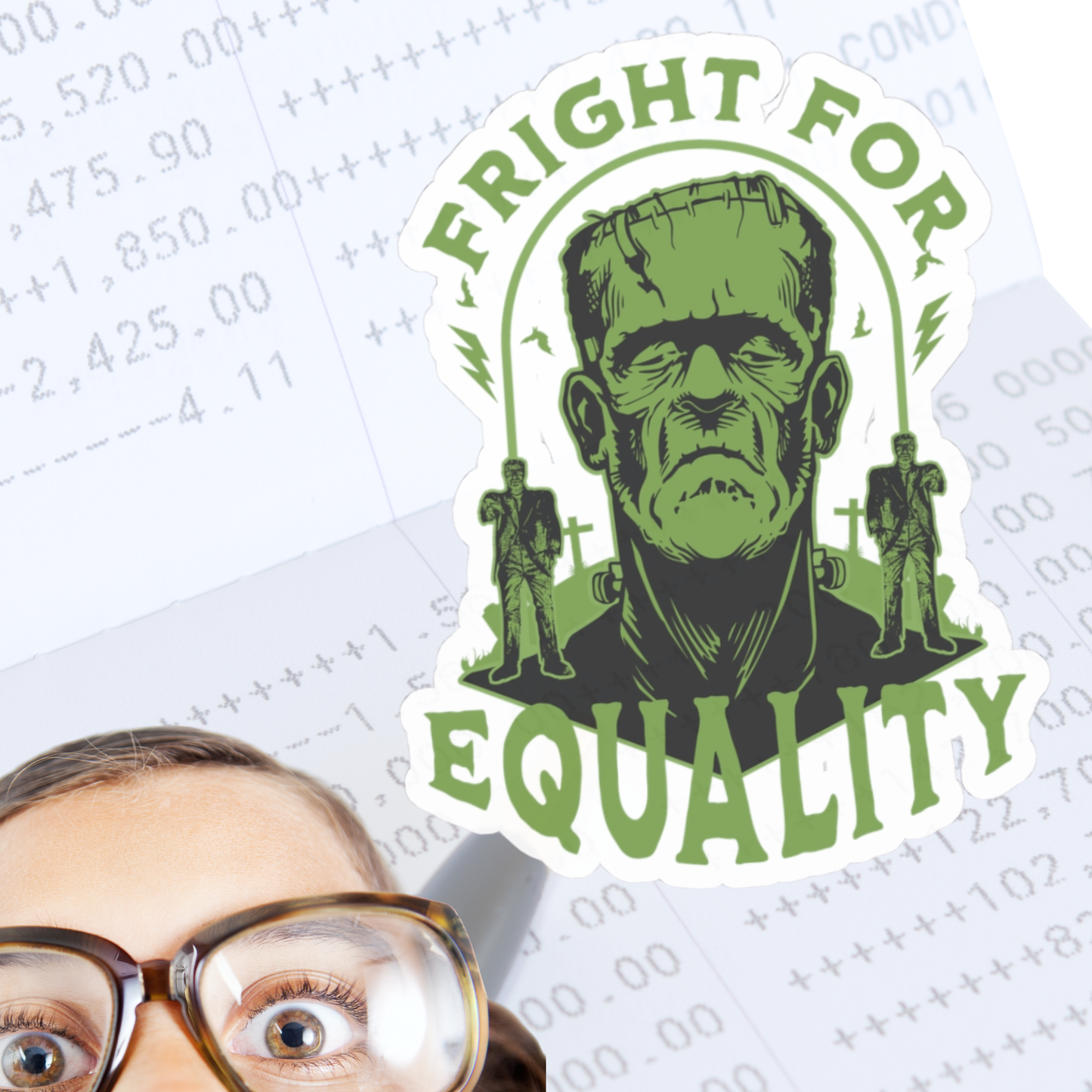 Frankenstein Political Satire 'Fright for Equality' Sticker, Protest Women's Rights Decal