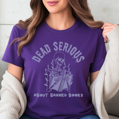 Dead Serious About Banned Books Skeleton Bella Canvas T-Shirt