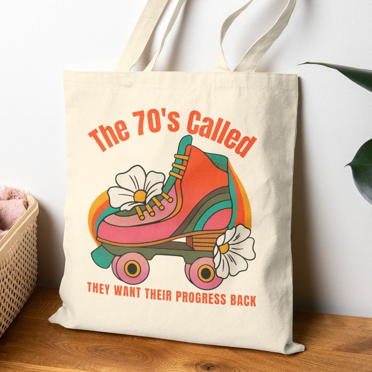 Politically Progressive Retro Feminist Roller Skate Tote Bag