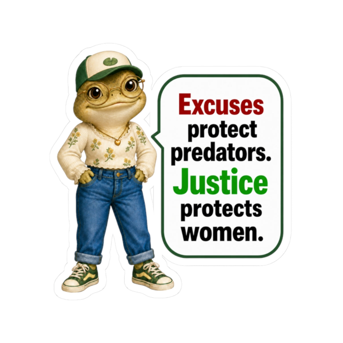 Feminist Frog Political Quote Sticker, Women's Rights SA Awareness, DV Ally, Protect Survivor Epstein Victim, Social Justice Activist, FDT