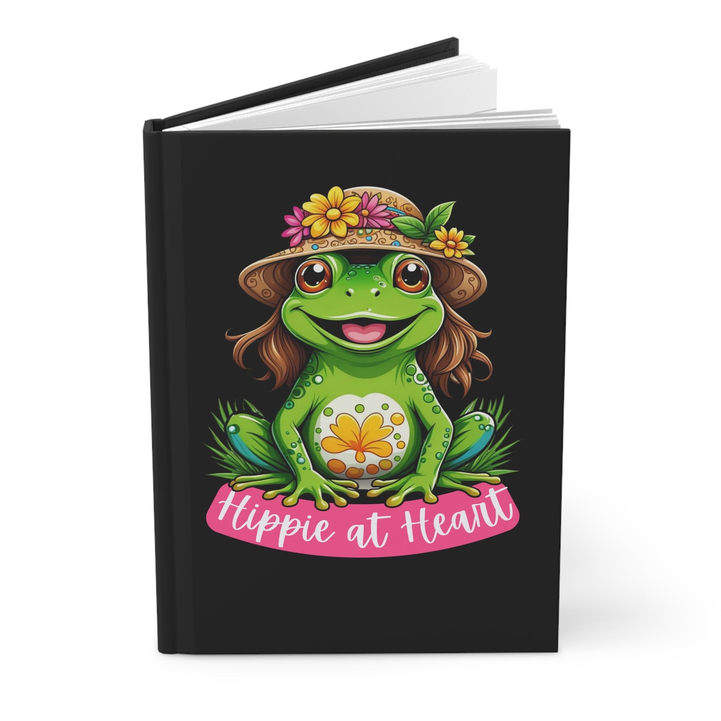 Hippie at Heart Hardcover Journal — Cute Frog Floral Boho Notebook
