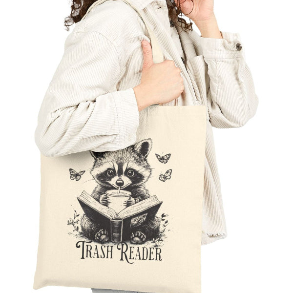 Raccoon Trash Reader Funny Book Lover Cotton Canvas Tote Bag