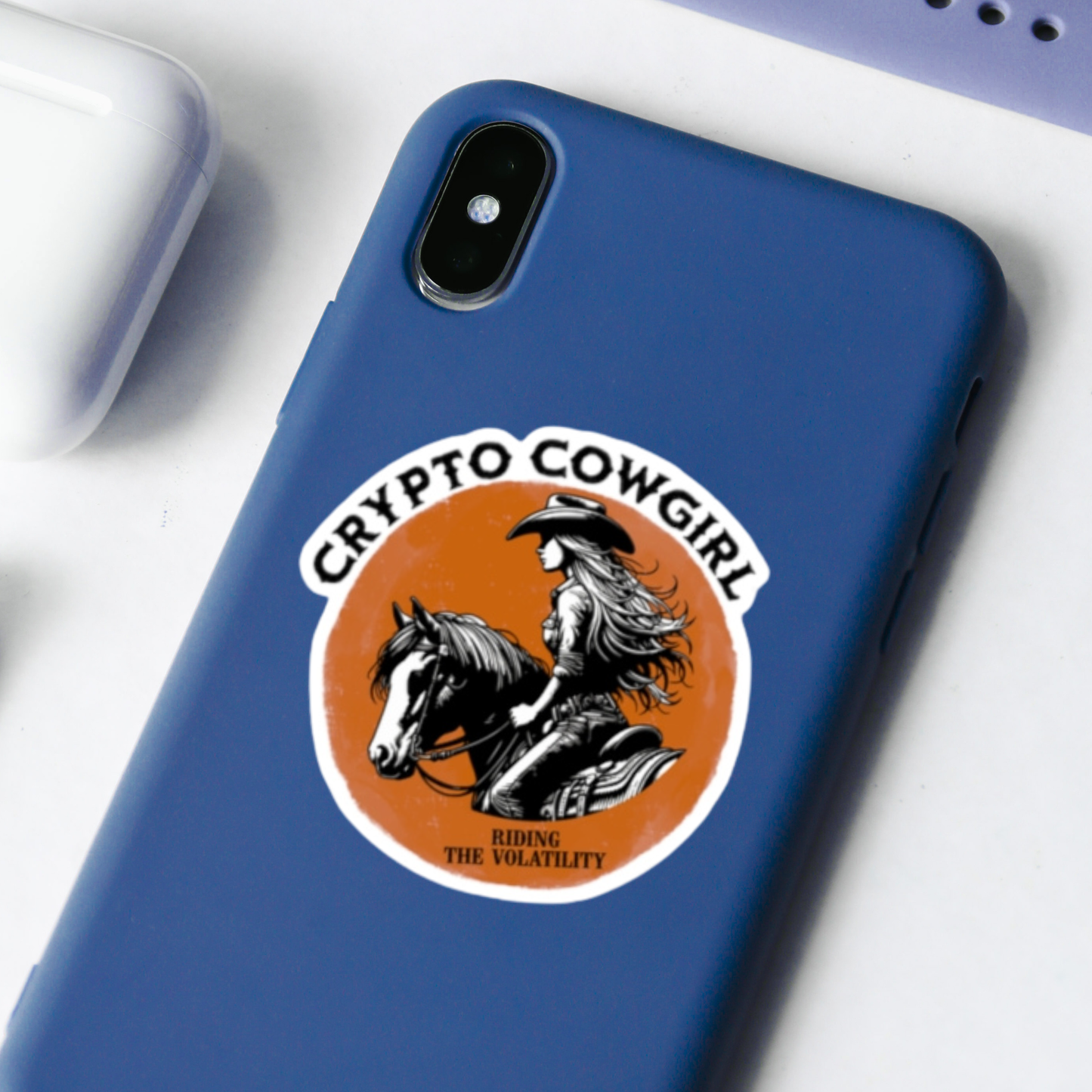Crypto Cowgirl Bitcoin Kiss-Cut Sticker Riding the Volatility Design