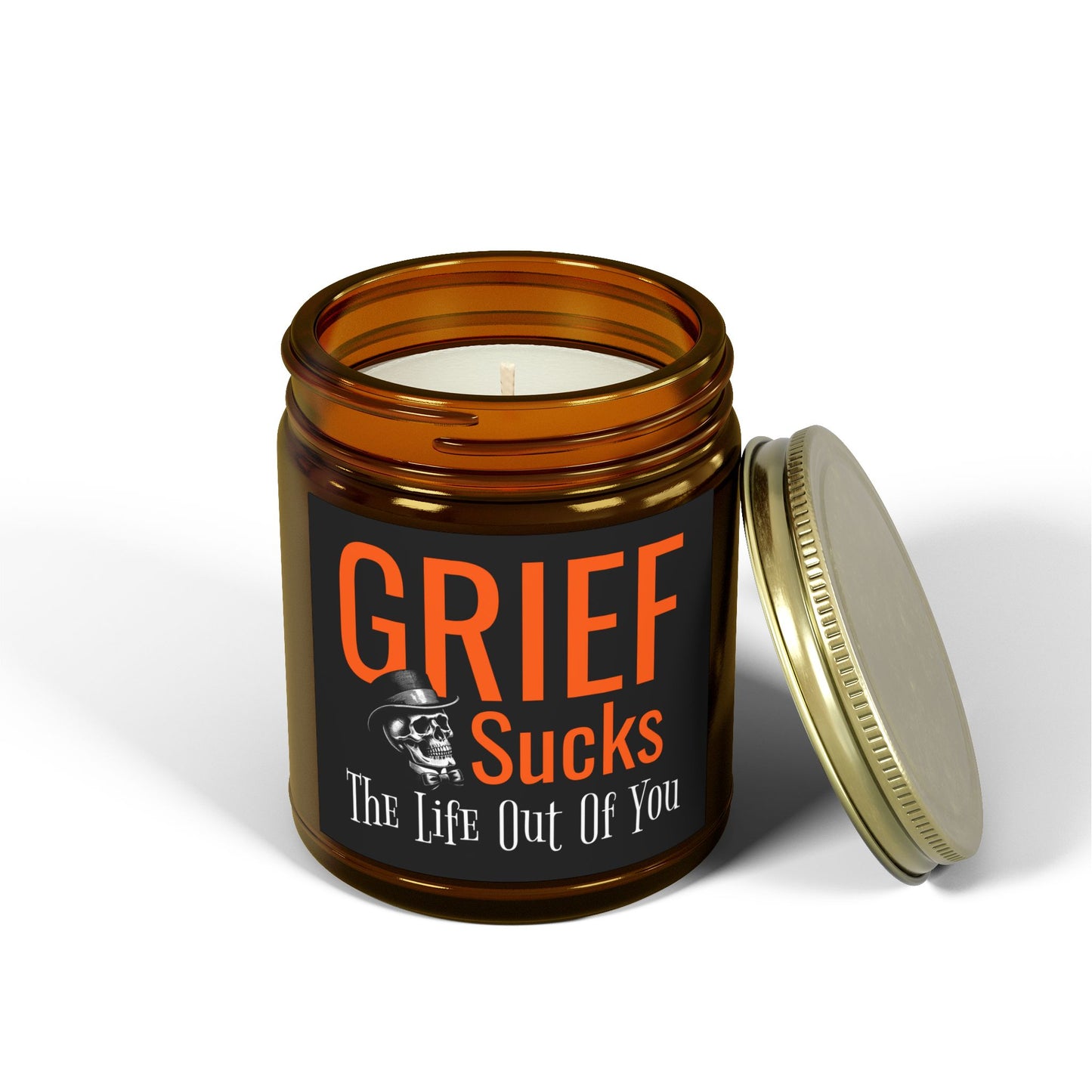 Grief Sucks The Life Out of You Skull in Tophat Scented 9 oz Candle