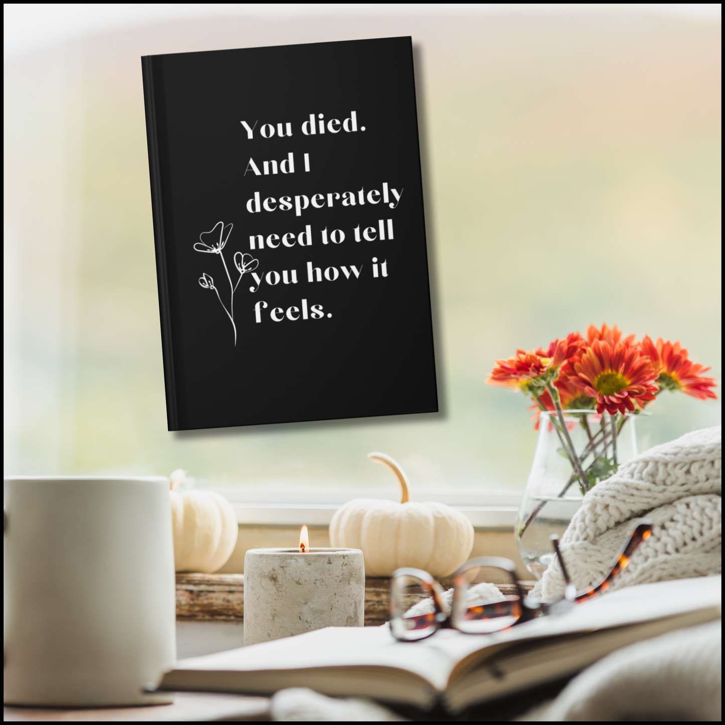 Grief Hardcover Journal, Black Sympathy Notebook with Blank Lined Perforated Pages