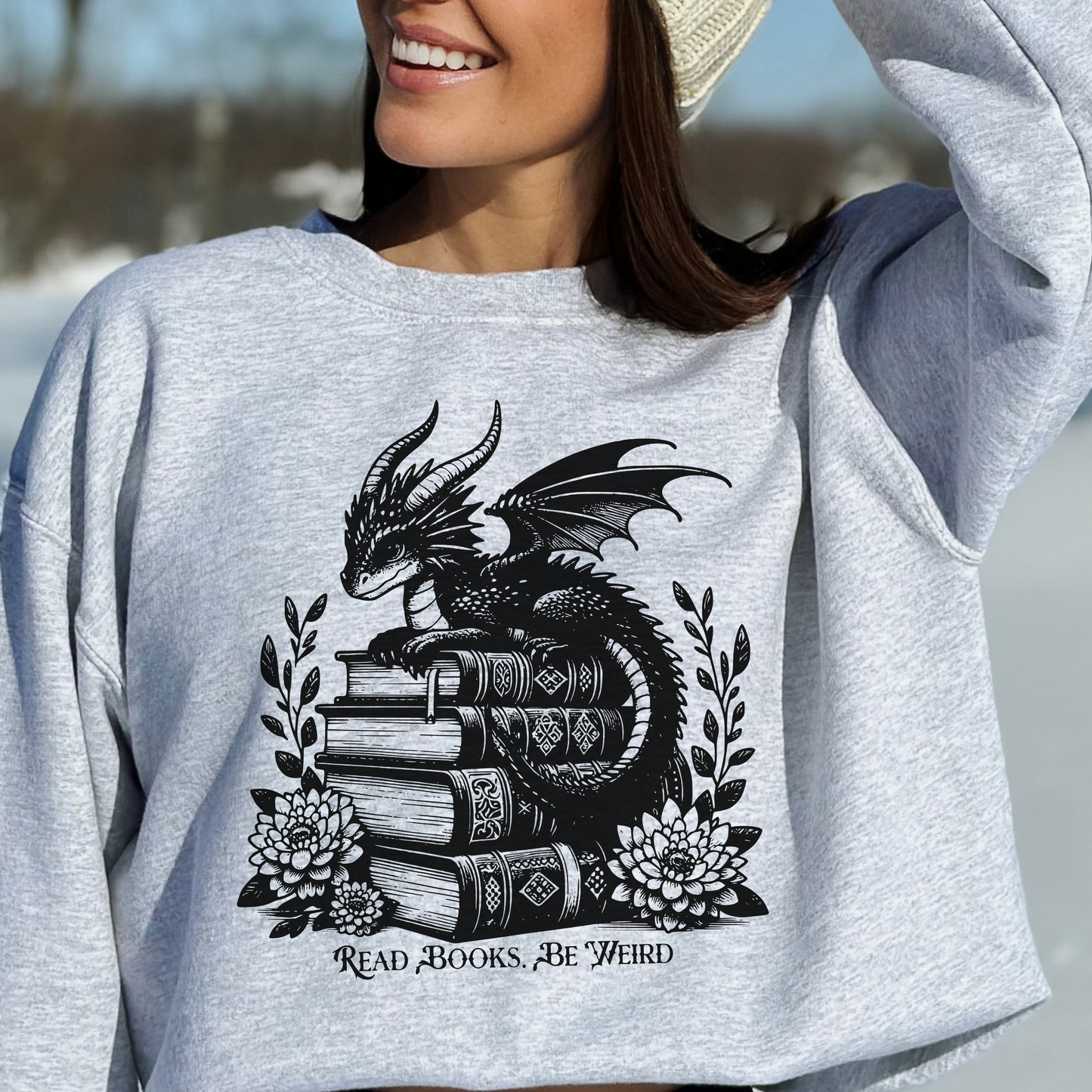 Dragon Graphic Read Books Be Weird - Gildan Sweatshirt