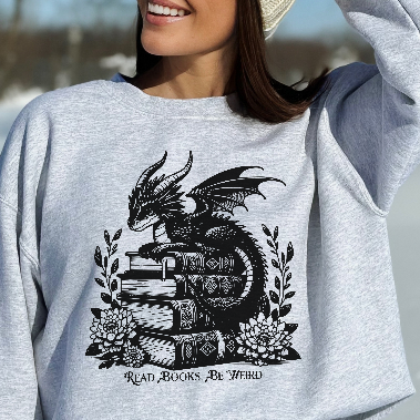 Dragon Graphic Read Books Be Weird - Gildan Sweatshirt