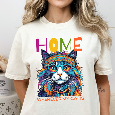 Home Wherever My Cat Is Colorful Cat T-Shirt