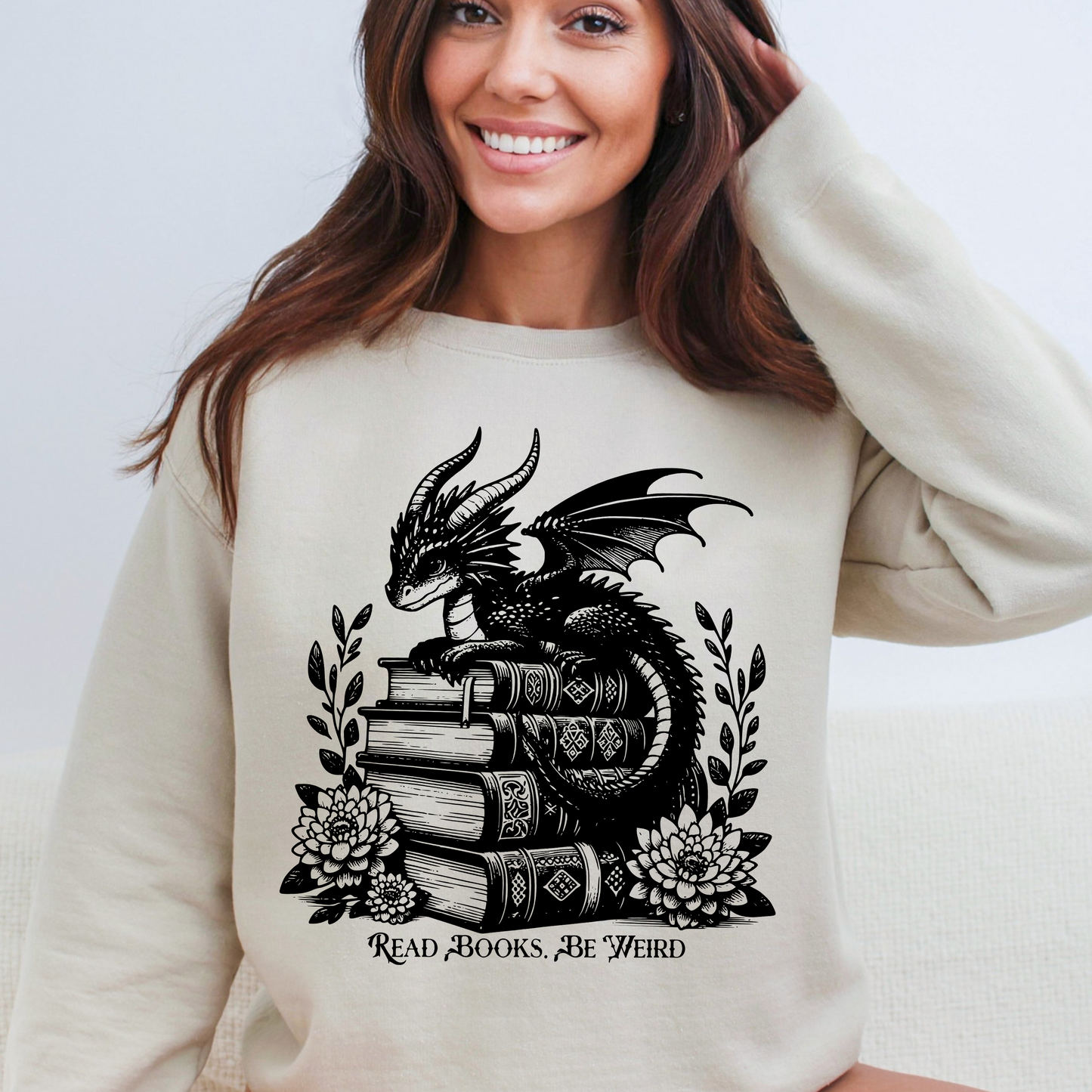 Dragon Graphic Read Books Be Weird - Gildan Sweatshirt