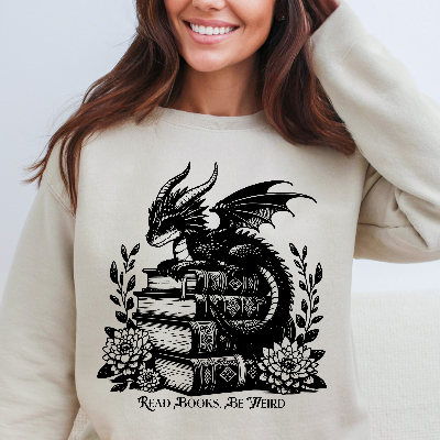 Dragon Graphic Read Books Be Weird - Gildan Sweatshirt