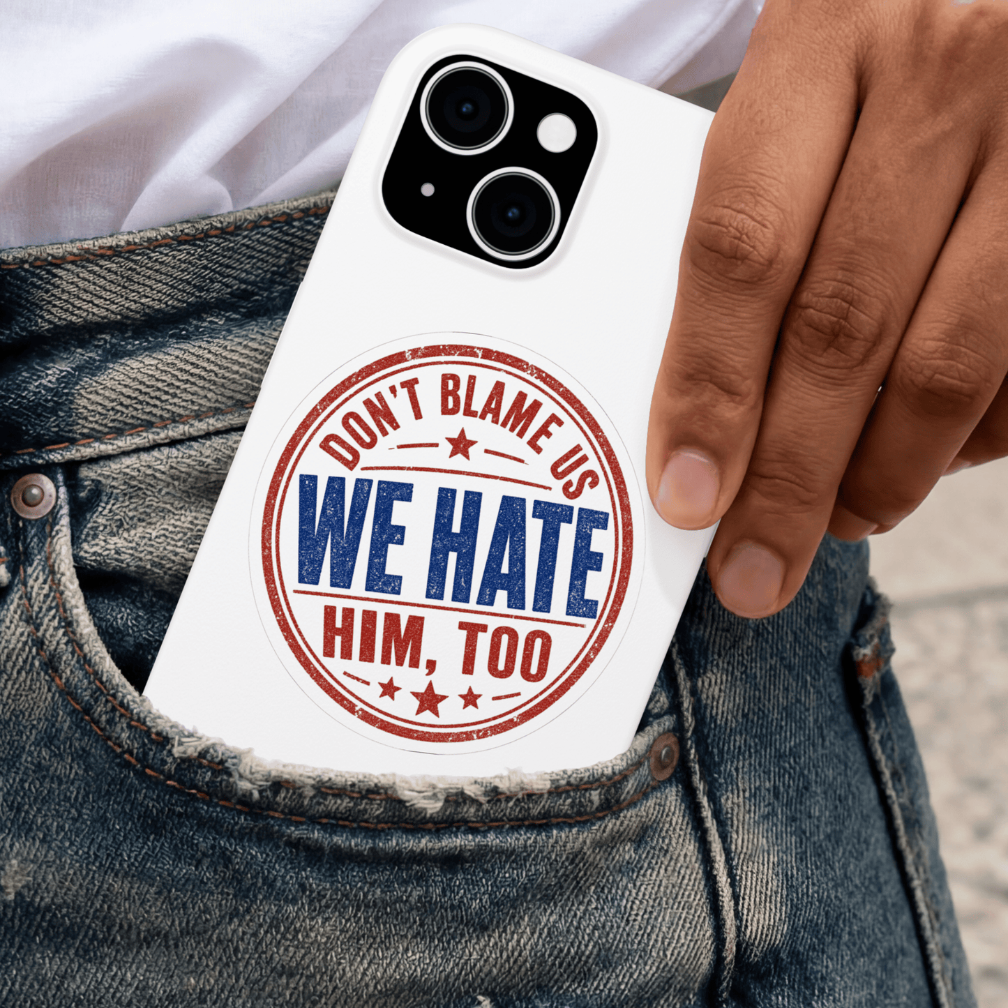 Funny Anti Trump TRAVEL Sticker, Don't Blame Us We Hate Him, Too Decal, Political Humor Kiss-Cut, Travel Apology Protest Liberal International Ally