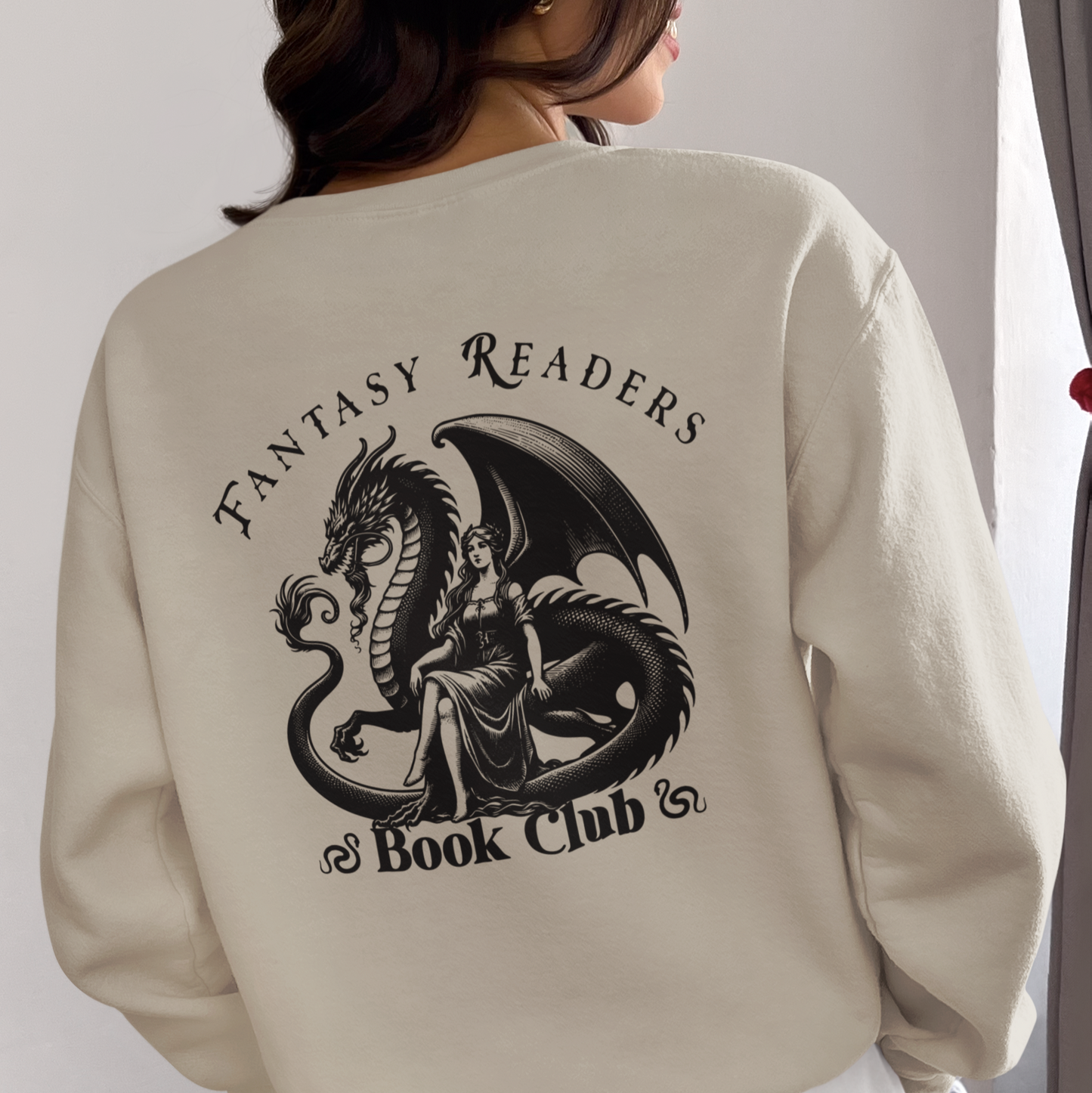Fantasy Readers Book Club Dragon Front & Back Print Sweatshirt