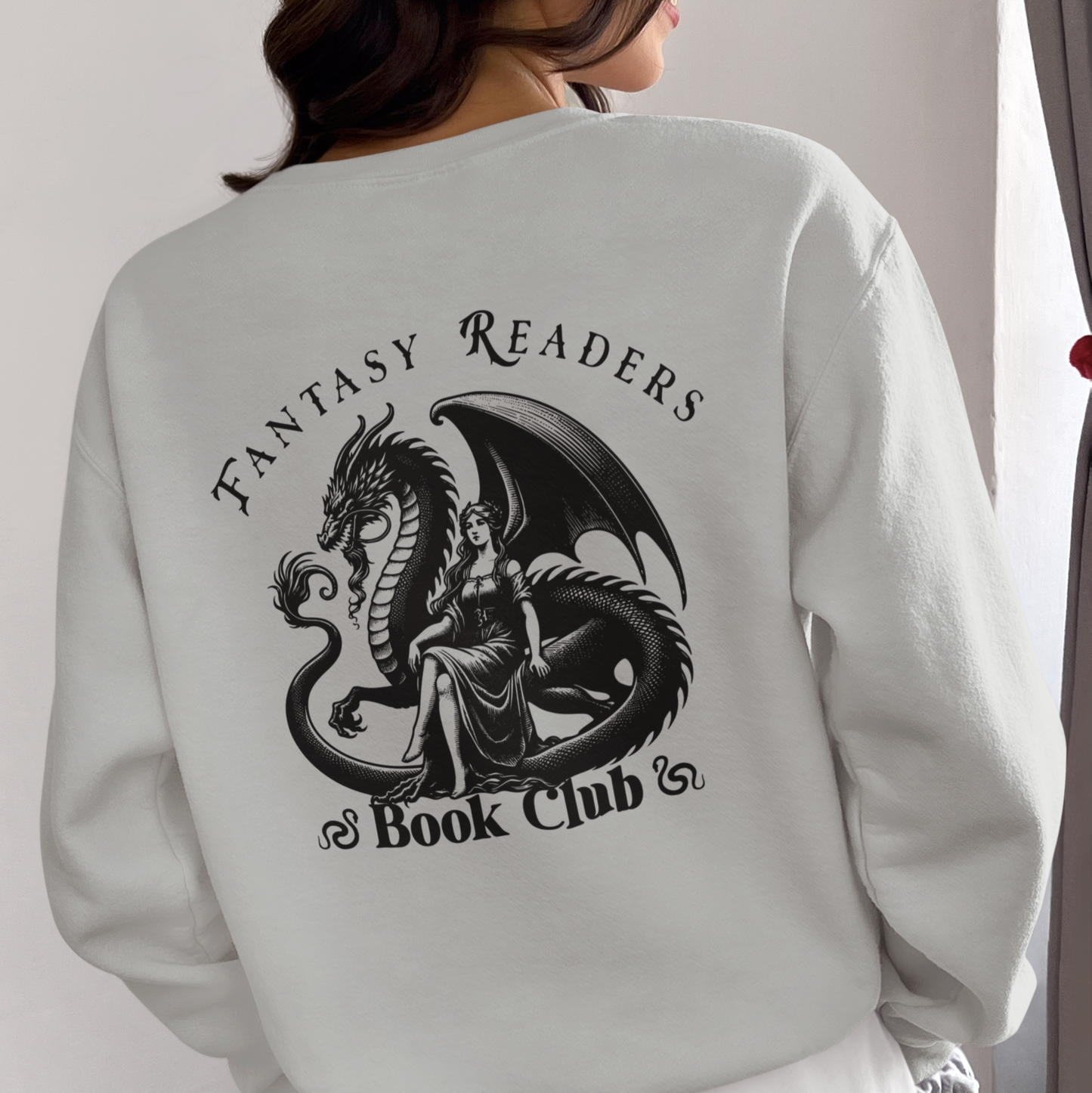 Fantasy Readers Book Club Dragon Front & Back Print Sweatshirt