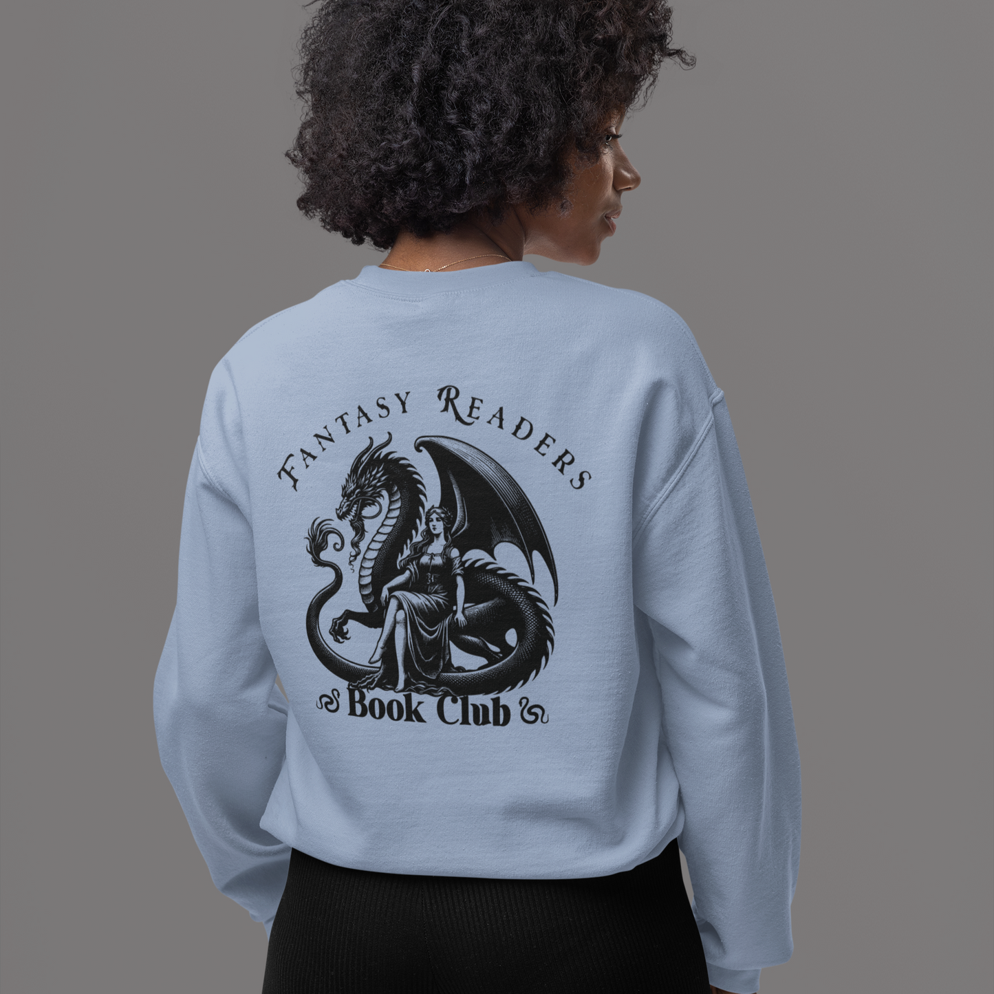 Fantasy Readers Book Club Dragon Front & Back Print Sweatshirt