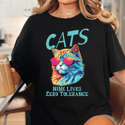 Cats Nine Lives Zero Tolerance Colorful T-Shirt