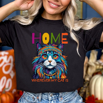 Home Wherever My Cat Is Colorful Cat T-Shirt