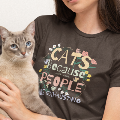 Floral Cats, Because People Are Exhausting Bella Canvas Tee
