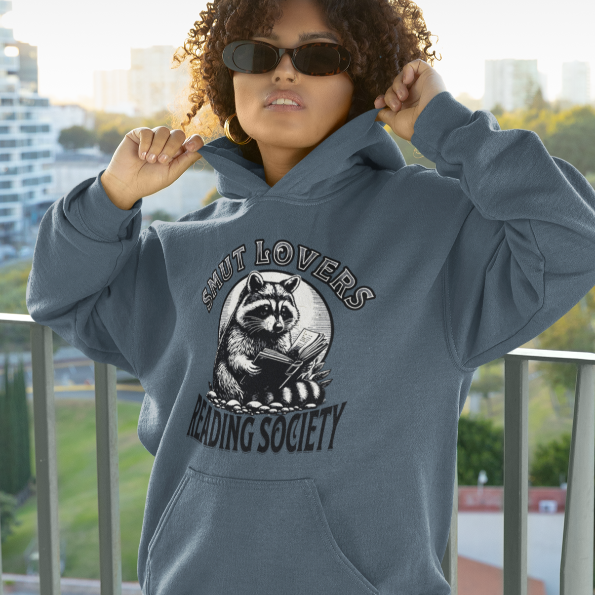Smut Lovers Reading Society Raccoon-Themed Hooded Sweatshirt