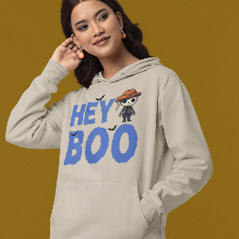 Hey Boo Cozy Adorable Scarecrow Halloween Hooded Sweatshirt