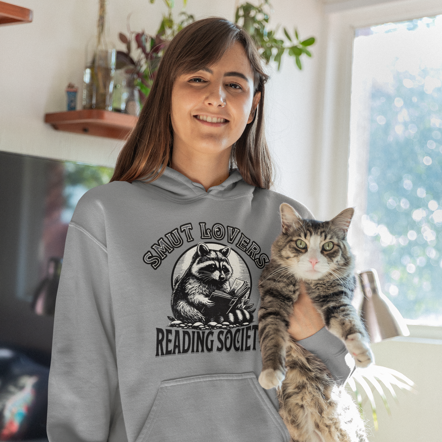 Smut Lovers Reading Society Raccoon-Themed Hooded Sweatshirt